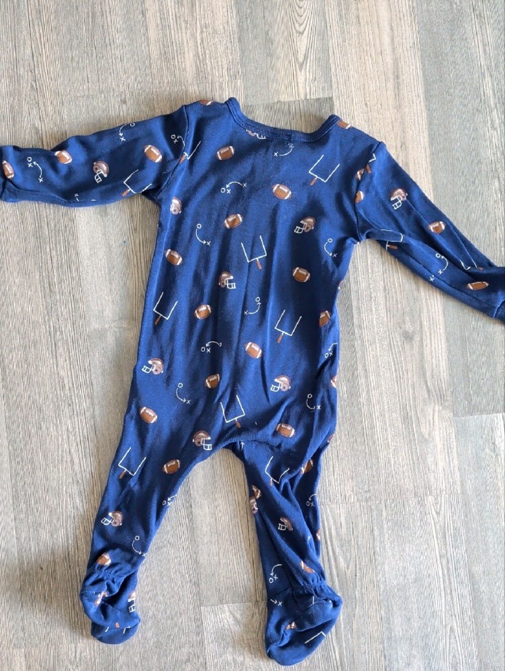 Petit Lem Navy Football-Print Zip Front Footed One-Piece - Picture 3 of 3